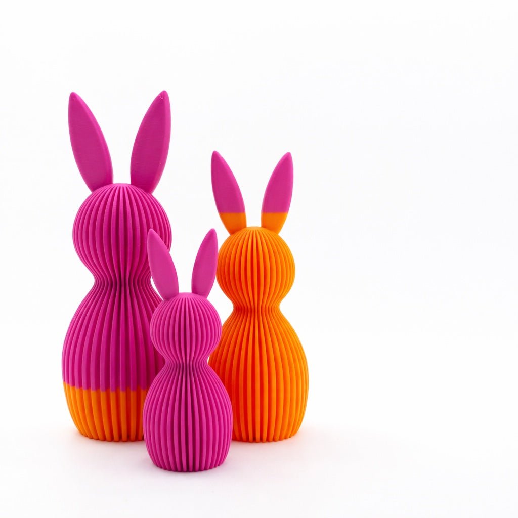 3 Osterhasen aus dem 3D Drucker - Pink Orange Jeka - malmichbunt.de