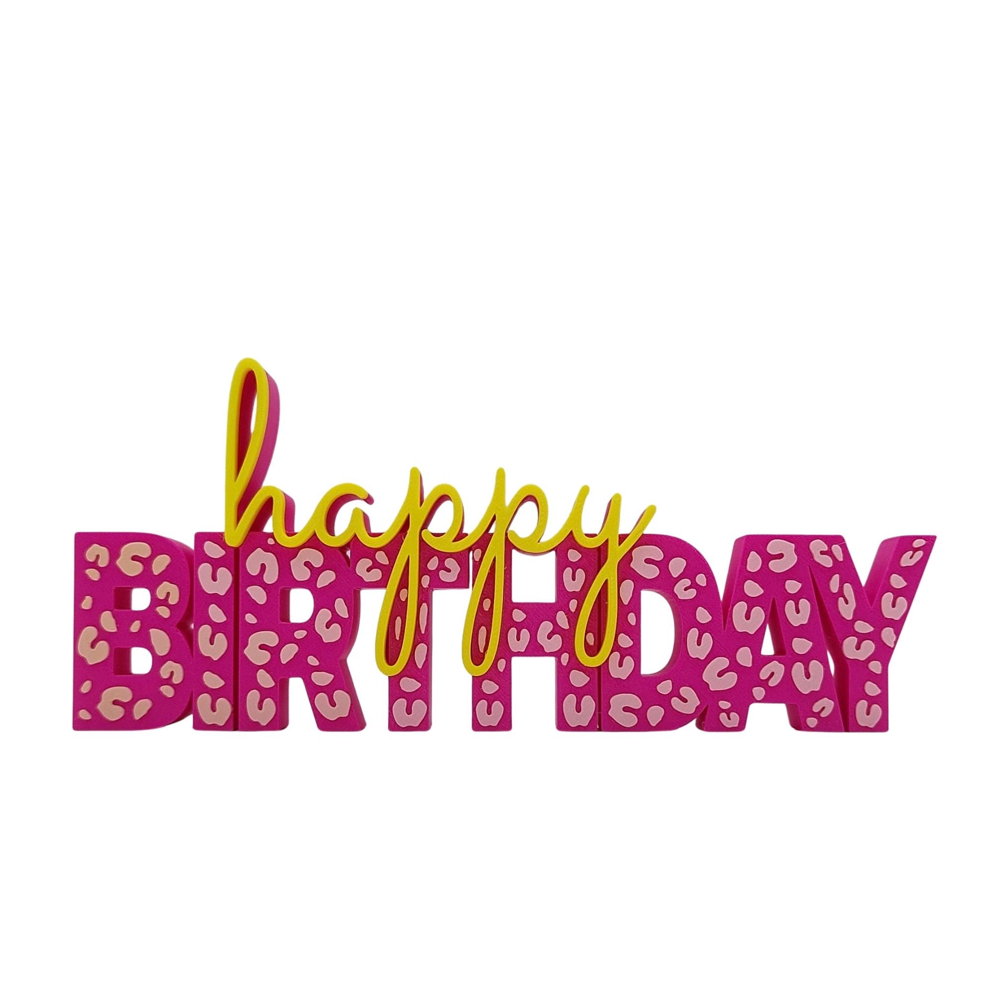 3D Drucker Schriftzug "Happy Birthday" Pink-Leo/ Gelb Jeka - malmichbunt.de