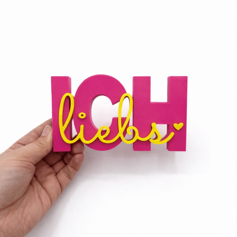 3D Drucker Schriftzug „Ich liebs“ – Pink - Gelb Jeka - malmichbunt.de