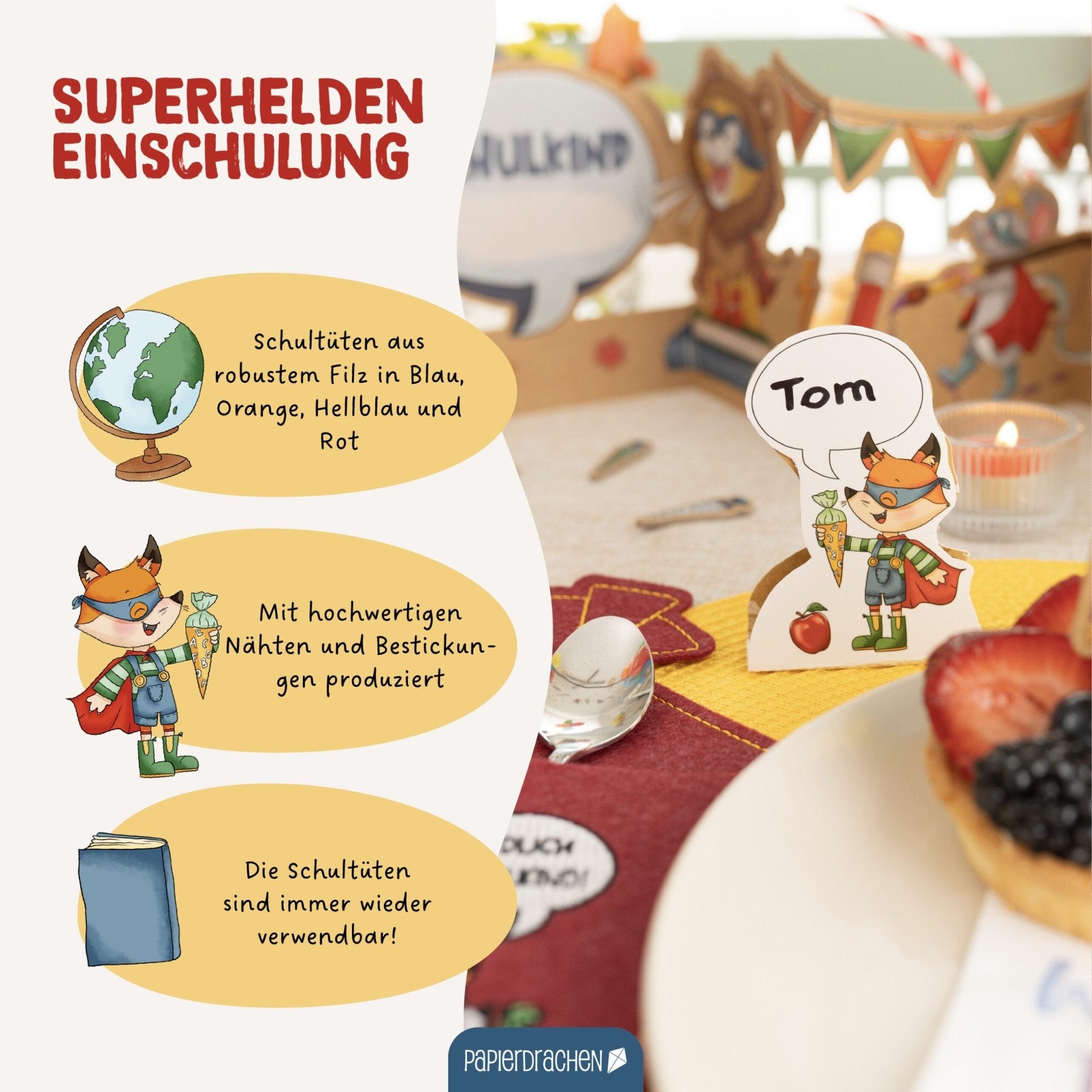 4 Filz - Taschen zur Einschulung Papierdrachen - malmichbunt.de