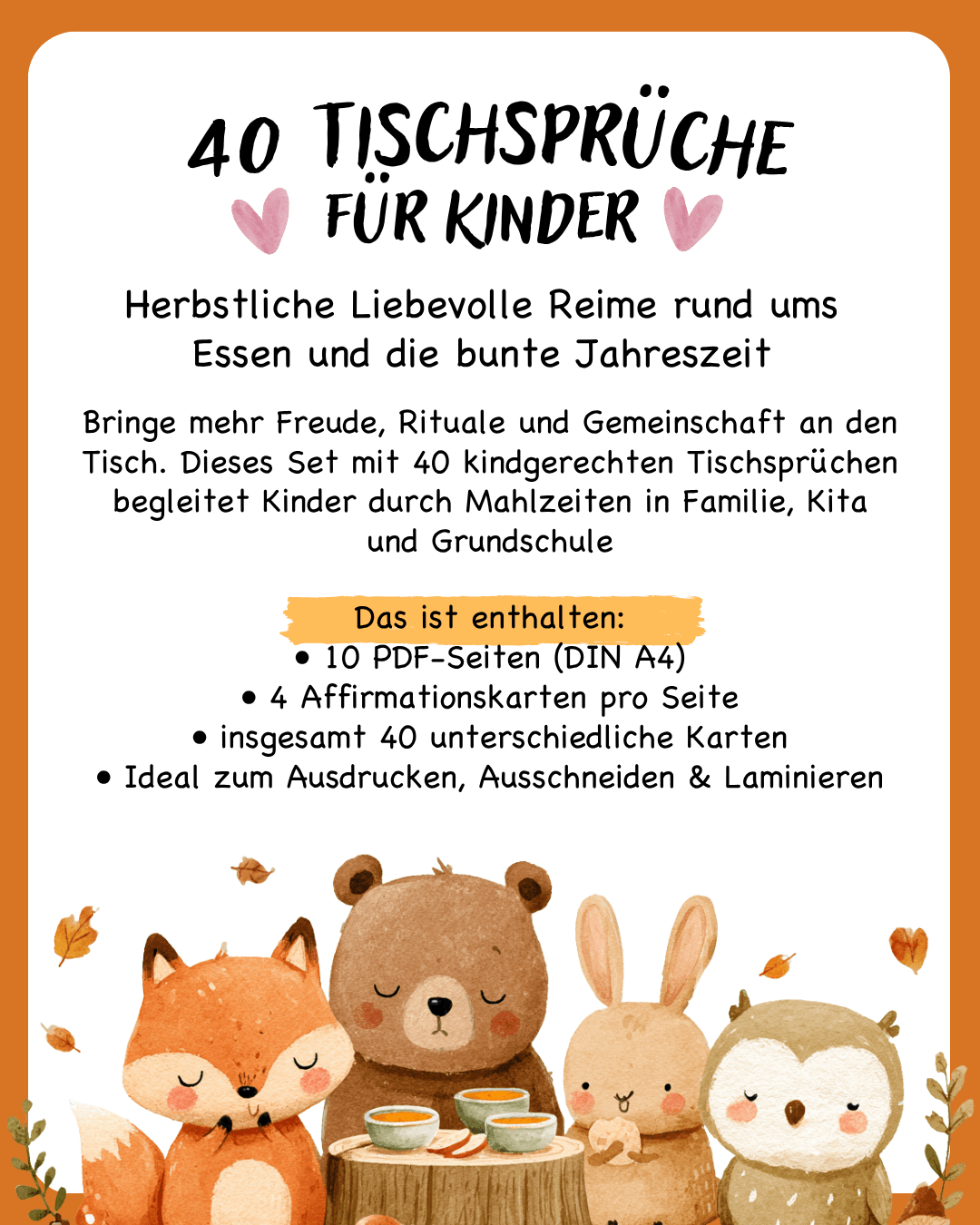 40 Tischsprüche für Kinder – Herbst - PDF zum Ausdrucken Jeka - malmichbunt.de