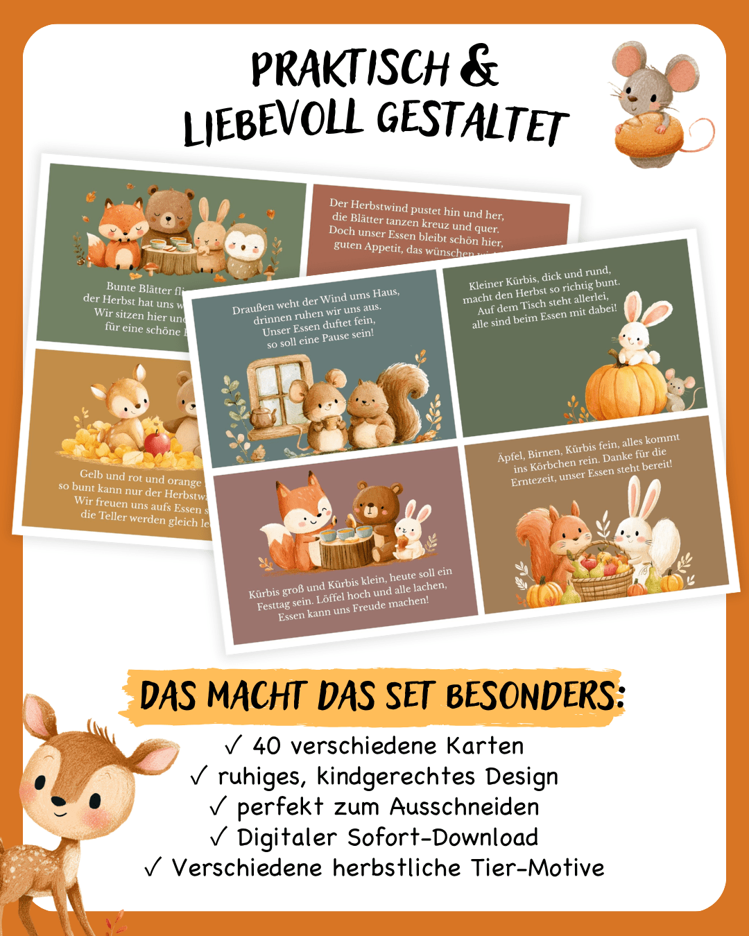 40 Tischsprüche für Kinder – Herbst - PDF zum Ausdrucken Jeka - malmichbunt.de