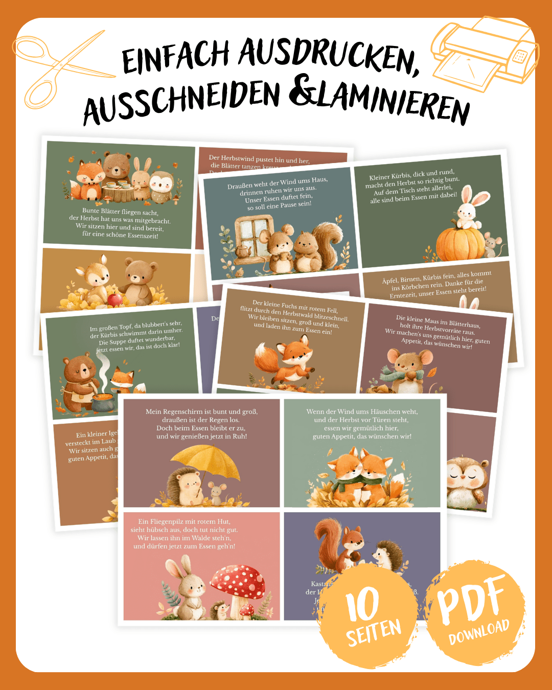 40 Tischsprüche für Kinder – Herbst - PDF zum Ausdrucken Jeka - malmichbunt.de