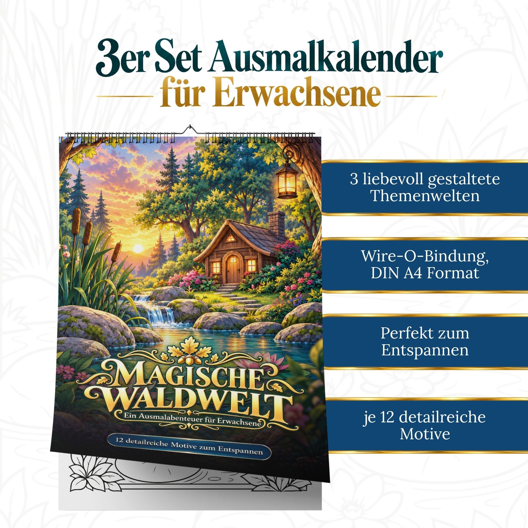 Magische Auszeiten – 3er Set Ausmalblöcke für Erwachsene