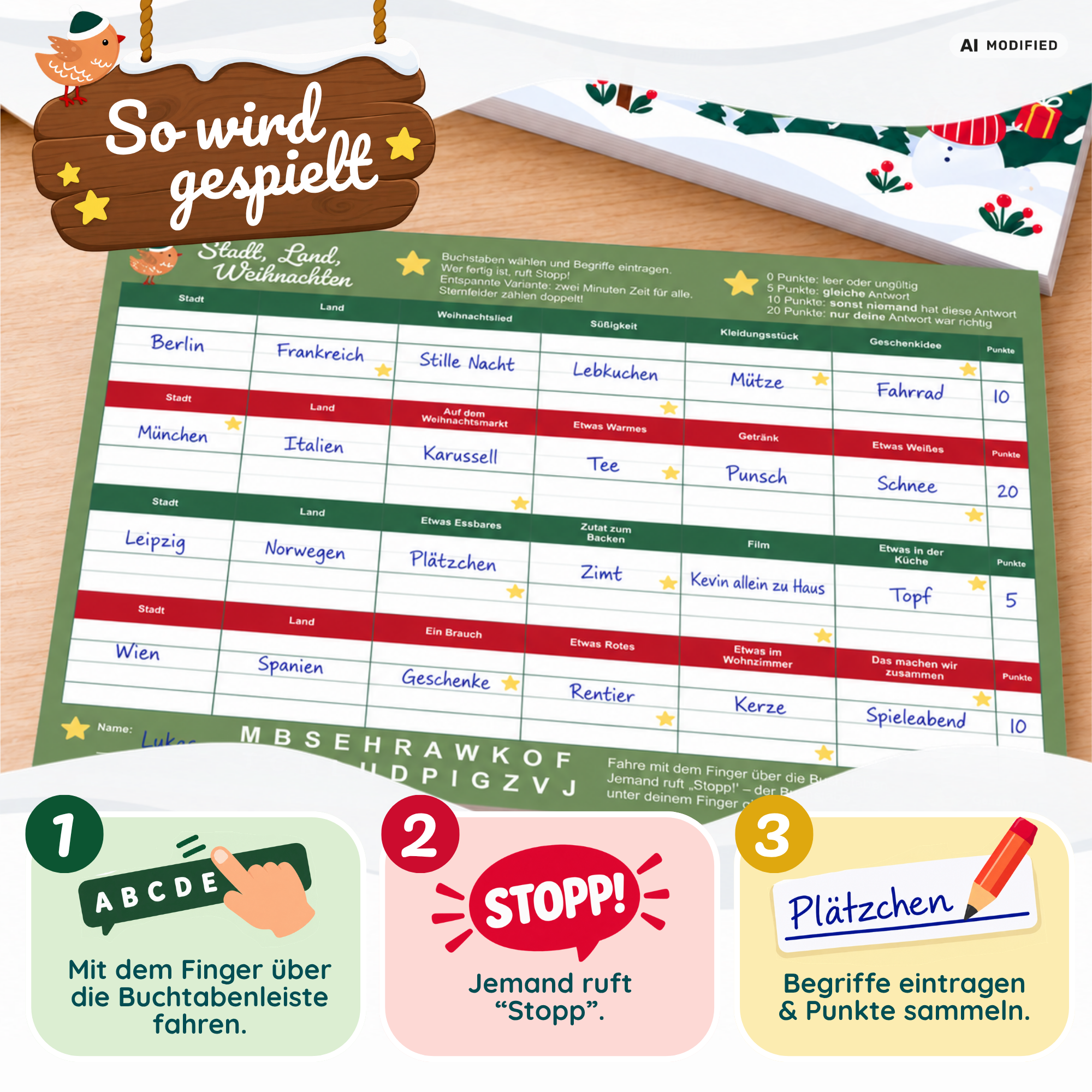 Stadt, Land, Weihnachten – Weihnachtliches Stadt-Land-Fluss Spiel für die ganze Familie | A4 Spielblock