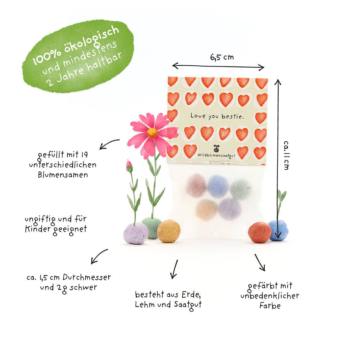 5 Blumenmurmeln im Tütchen "Love You Bestie" TDJ Stadtgärtner GmbH - malmichbunt.de