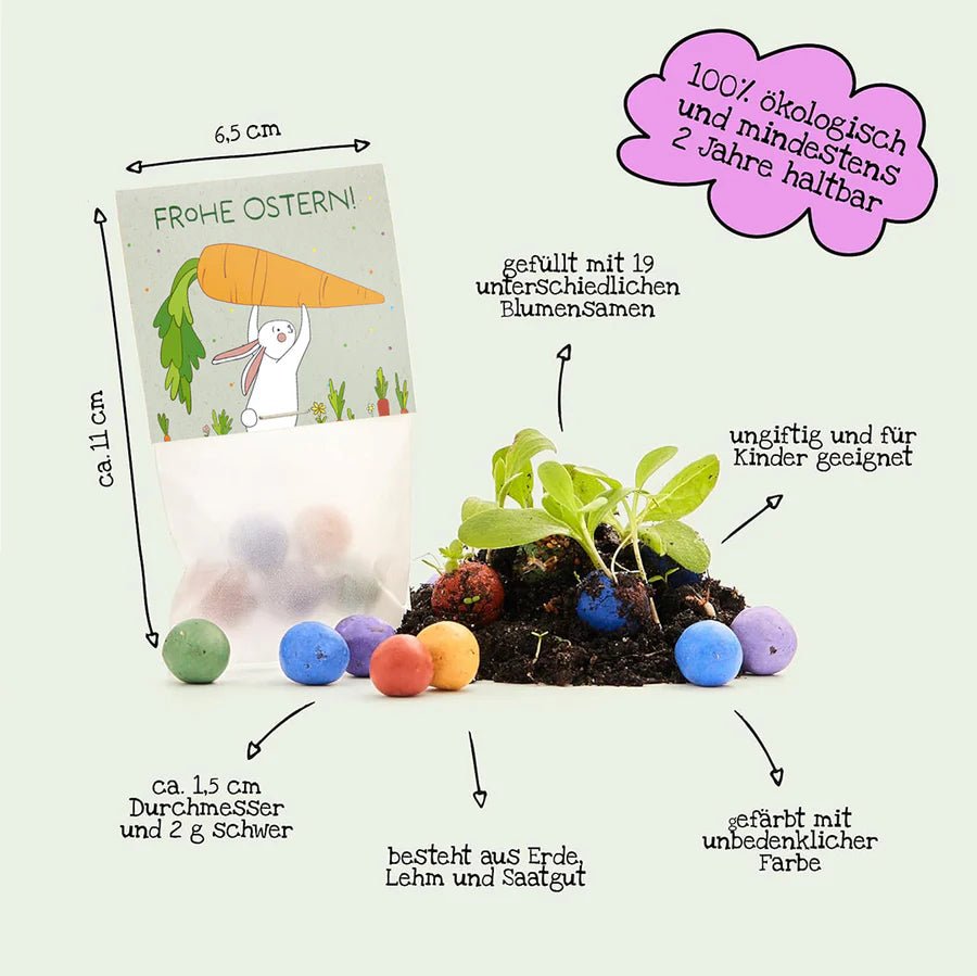 5 Blumenmurmeln im Tütchen – Hase mit Möhren Die Stadtgärtner - malmichbunt.de