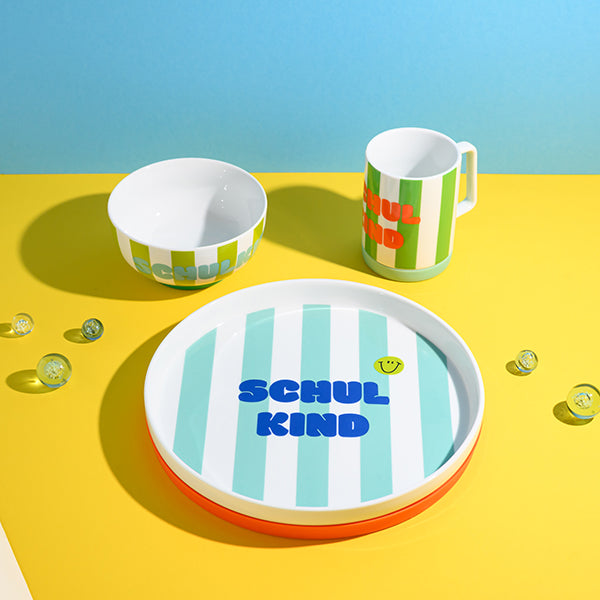 Porzellan-Set Schulkind Streifen, türkis und grün
