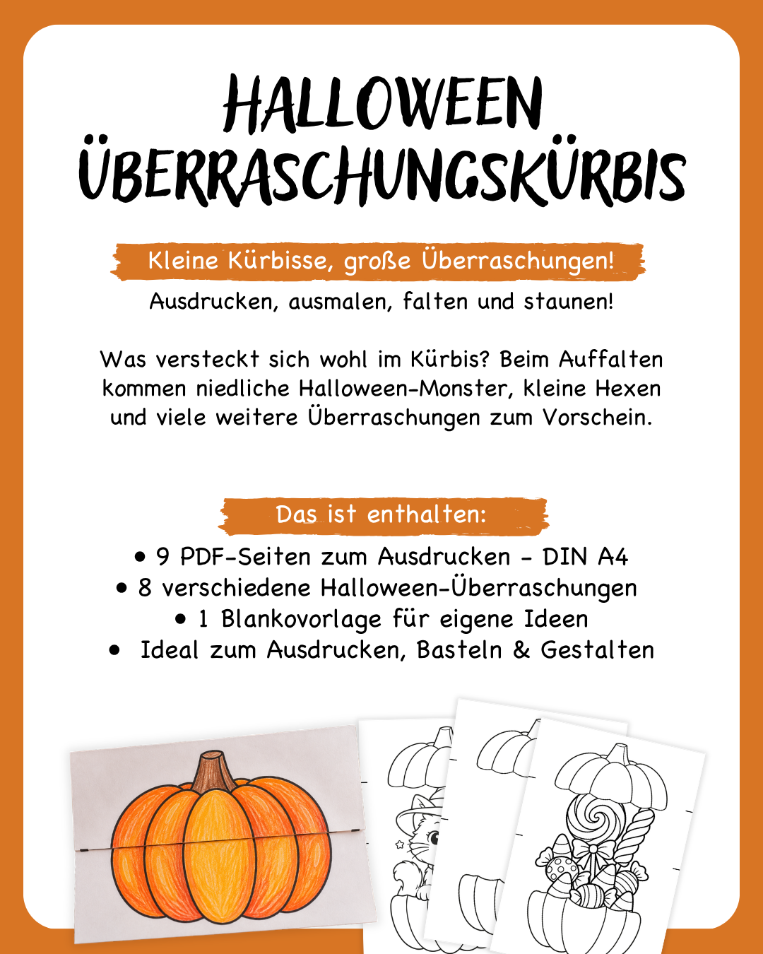 Halloween Überraschungskürbis zum Ausmalen I PDF