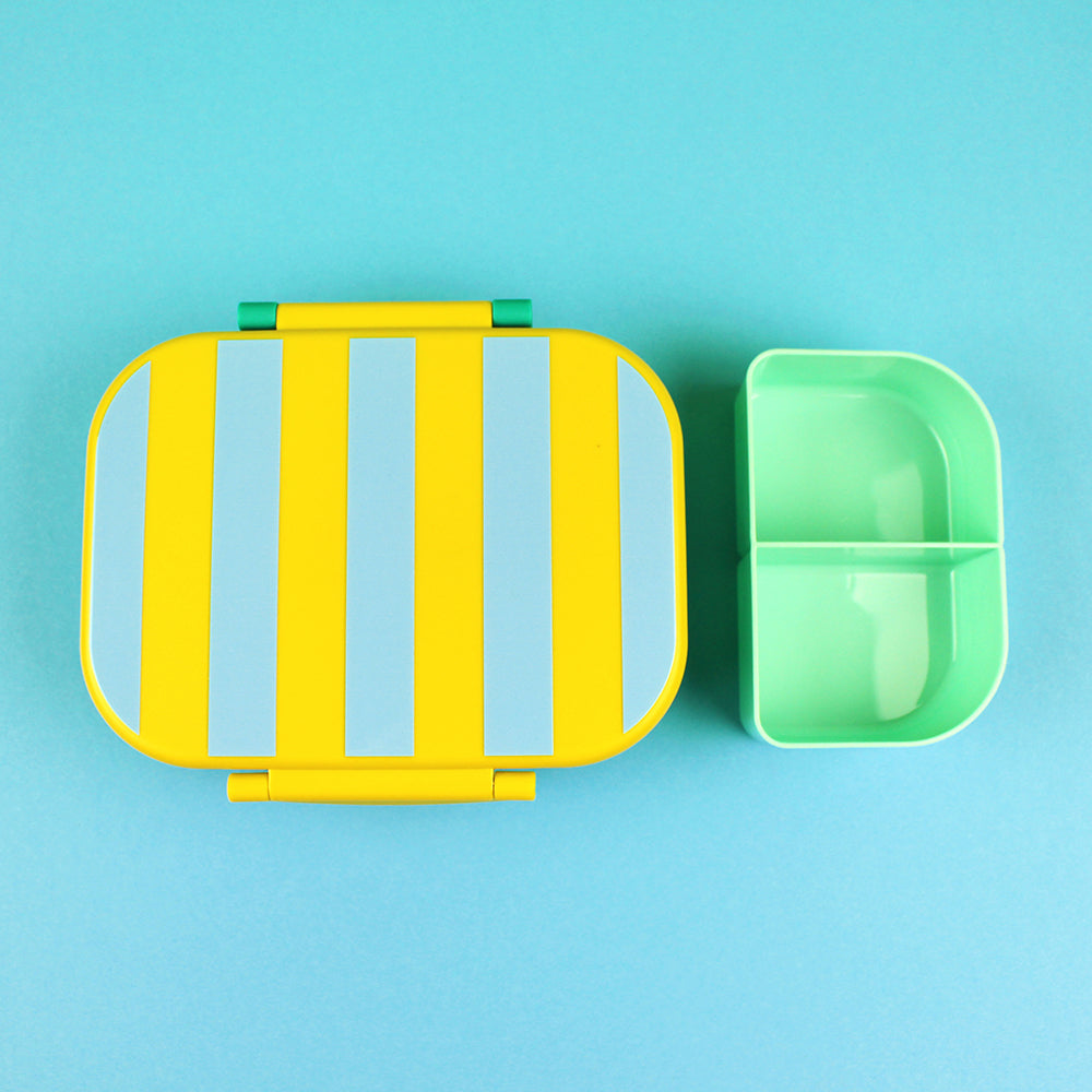 Brotdose/Lunchbox - Stripes gelb/hellblau/grün inkl. Geschenkkarton