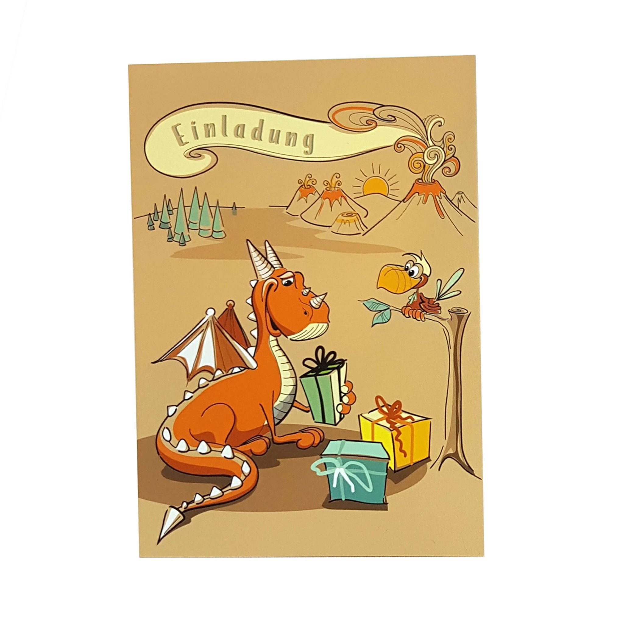 6 Einladungen "Drache" mit blauen Umschlägen Jeka - malmichbunt.de