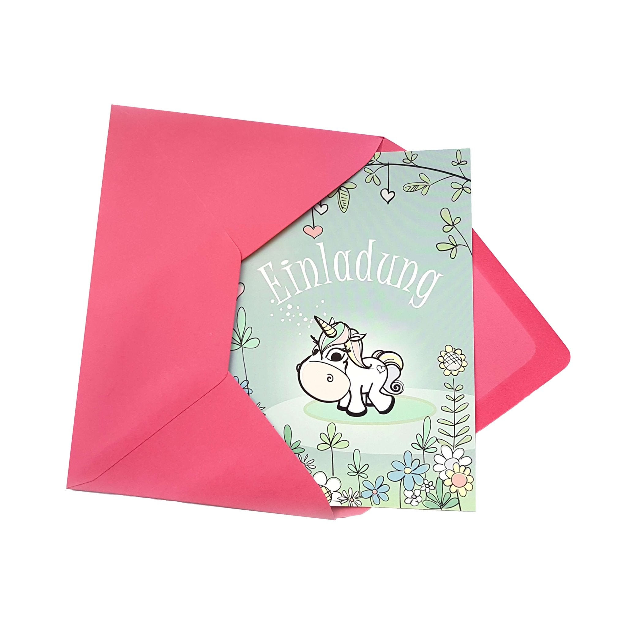 6 Einladungen "Einhorn" mit rosa Umschlägen Jeka - malmichbunt.de