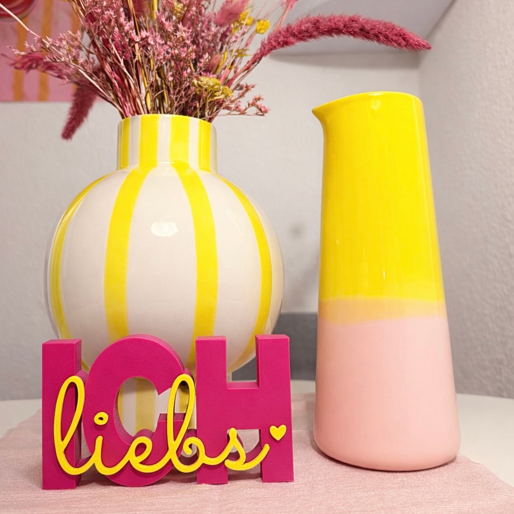 3D Drucker Schriftzug „Ich liebs“ – Pink-Gelb