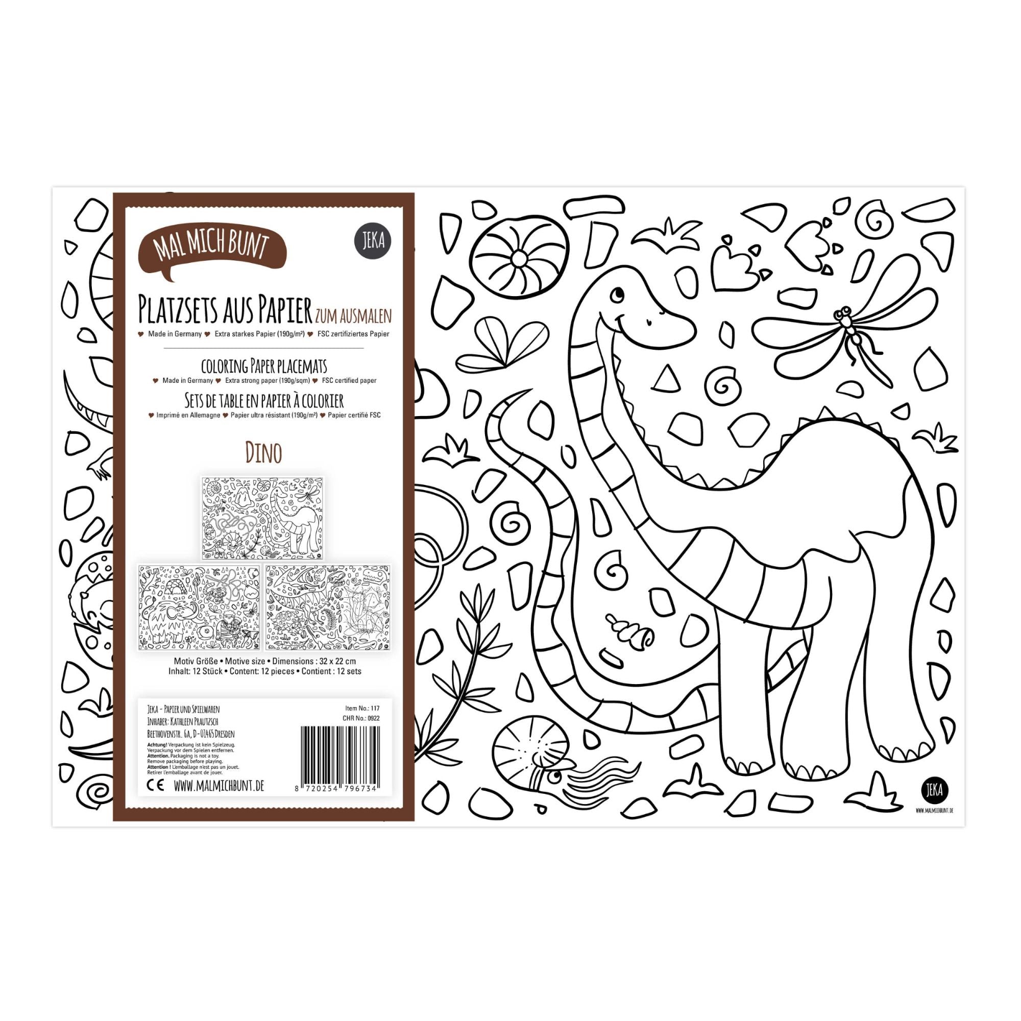 12 Platzsets Dino zum Ausmalen