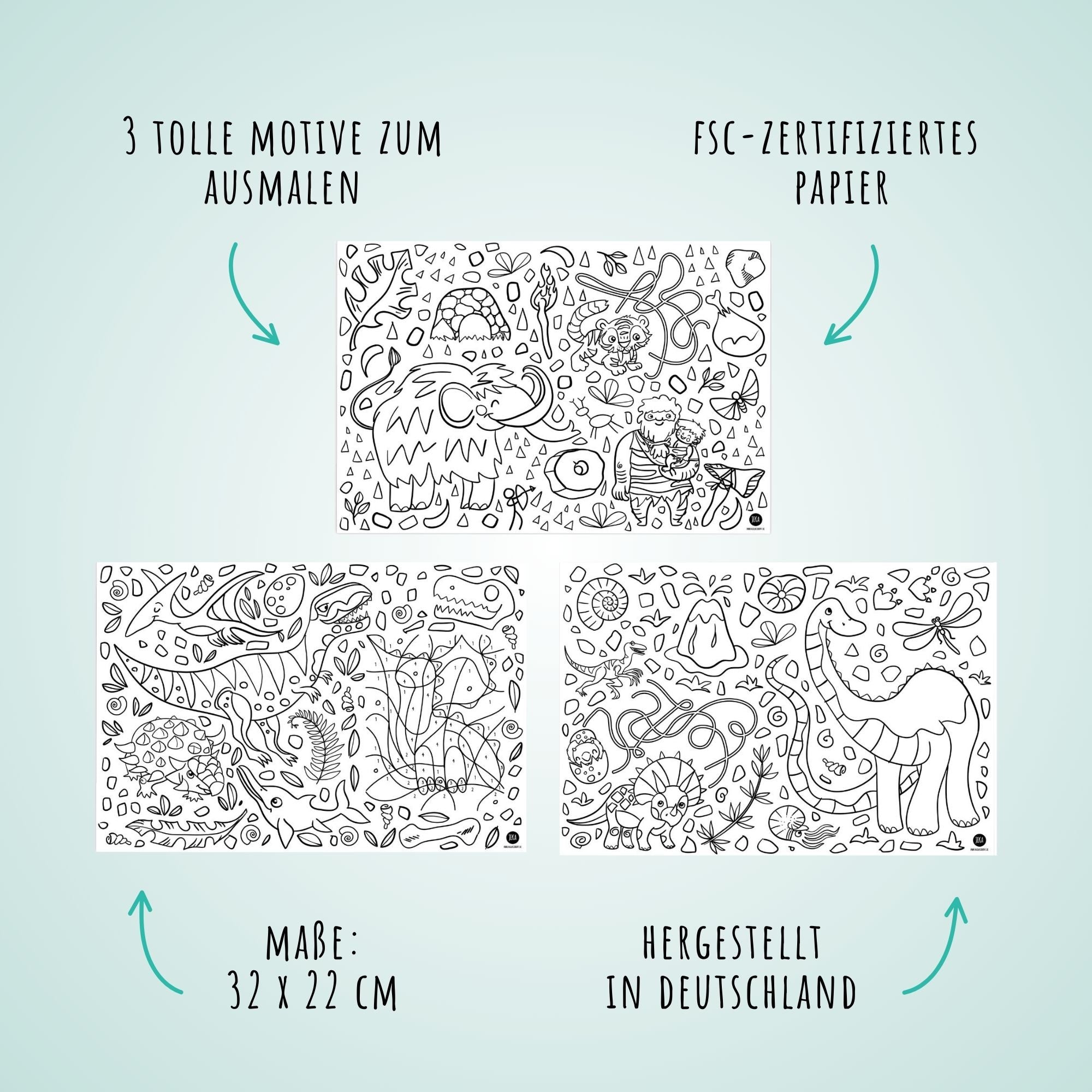 12 Platzsets Dino zum Ausmalen