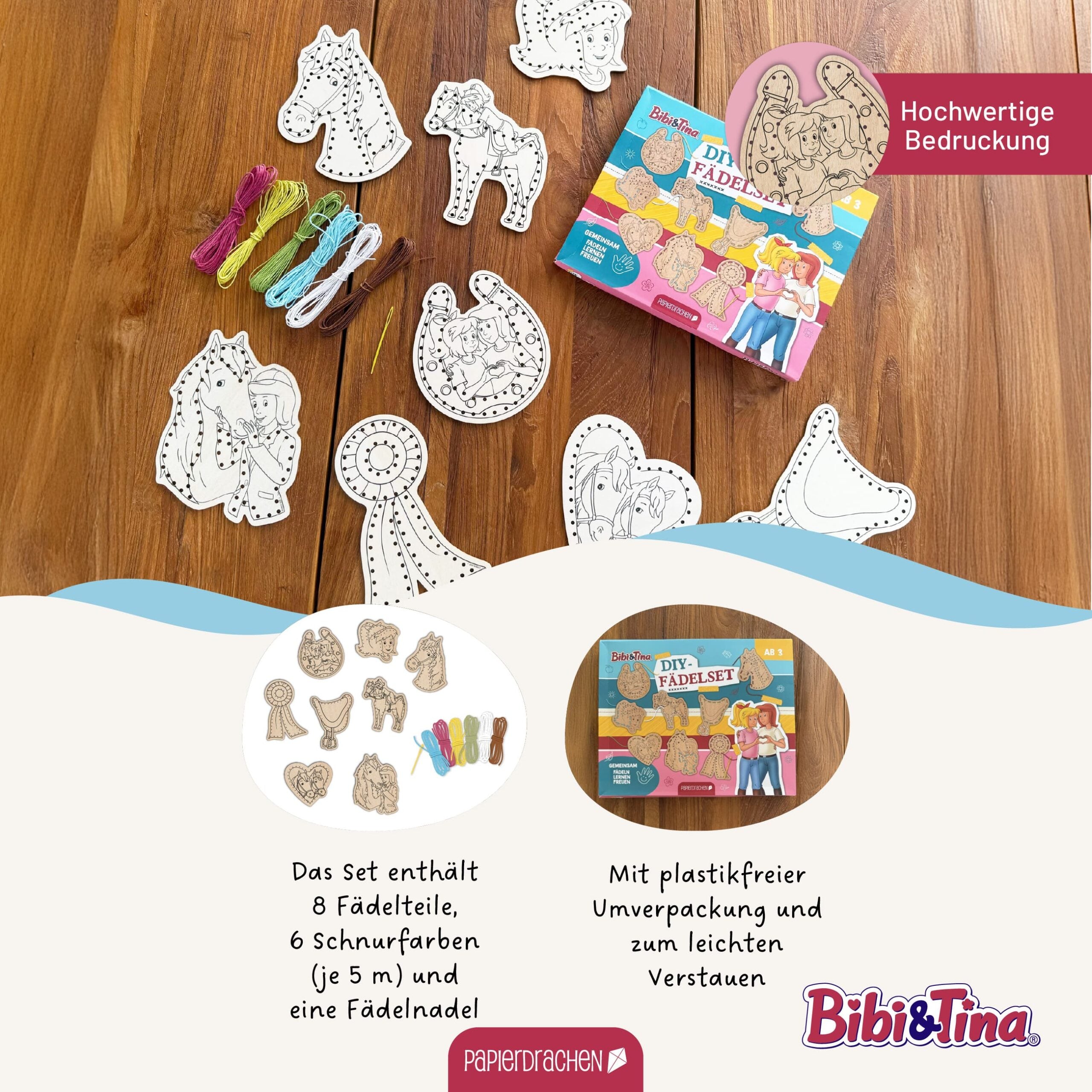 Papierdrachen DIY Fädelset aus Holz - Bibi und Tina