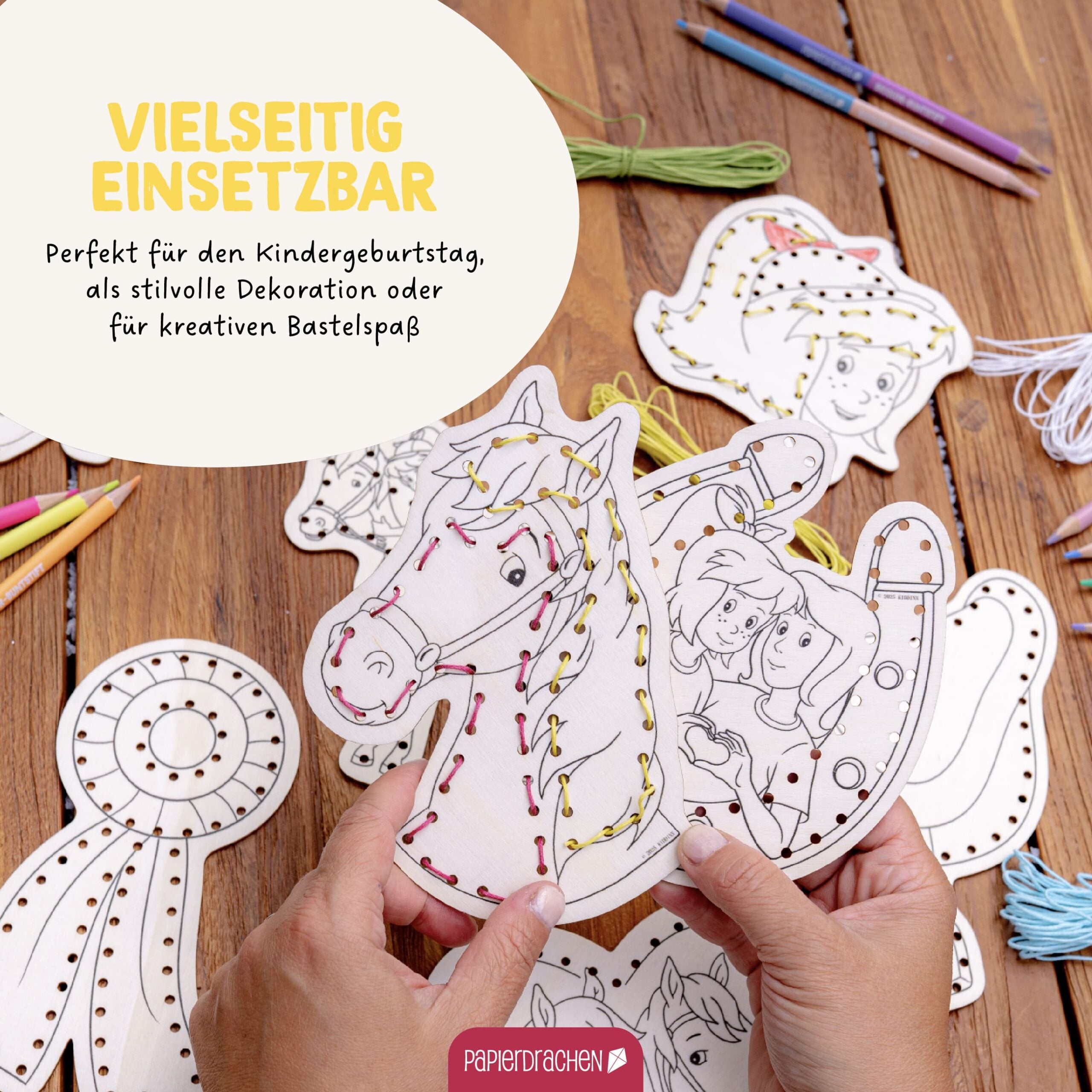 Papierdrachen DIY Fädelset aus Holz - Bibi und Tina