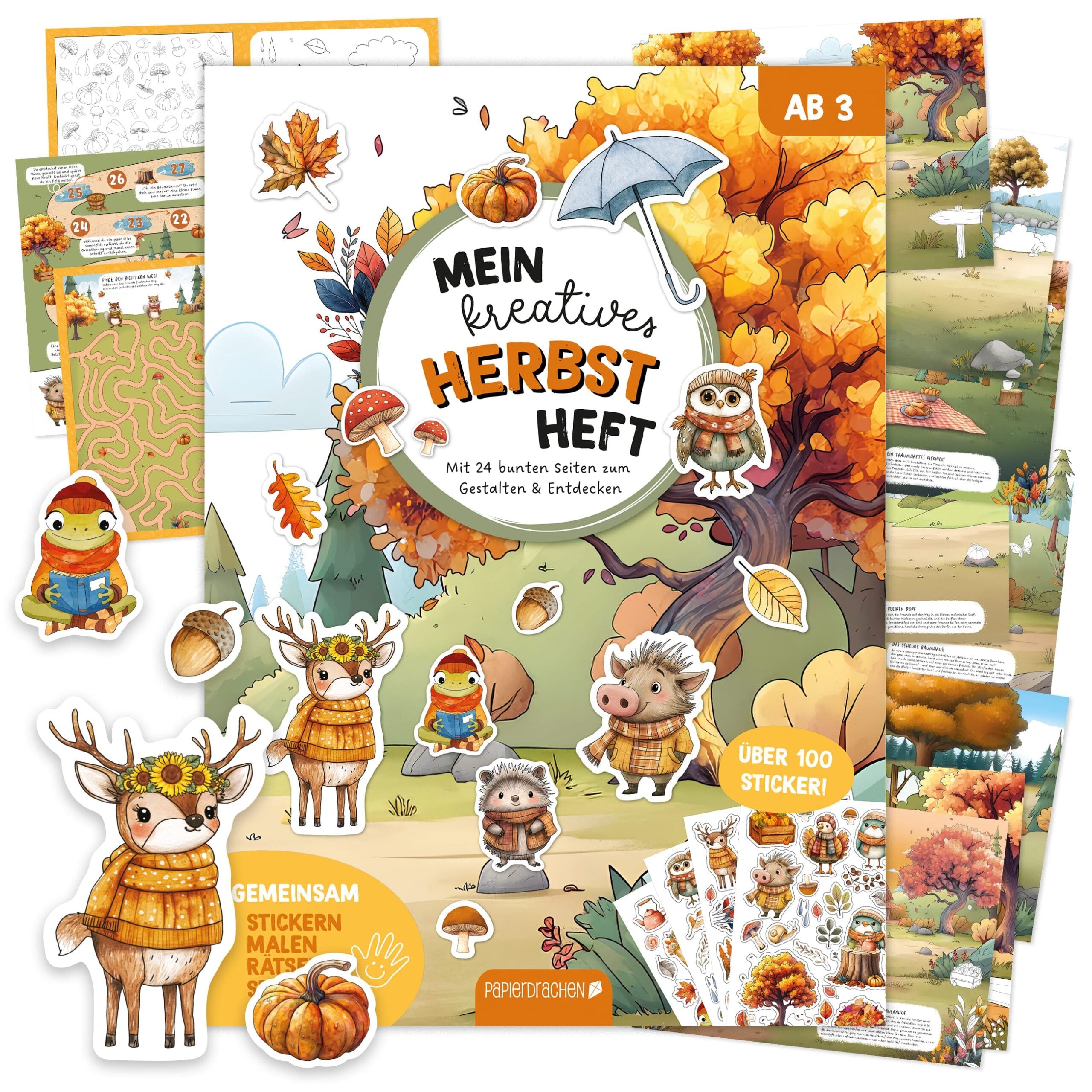 Papierdrachen Mein kreatives Herbstwelt Heft - Malen, Rätseln, Stickern