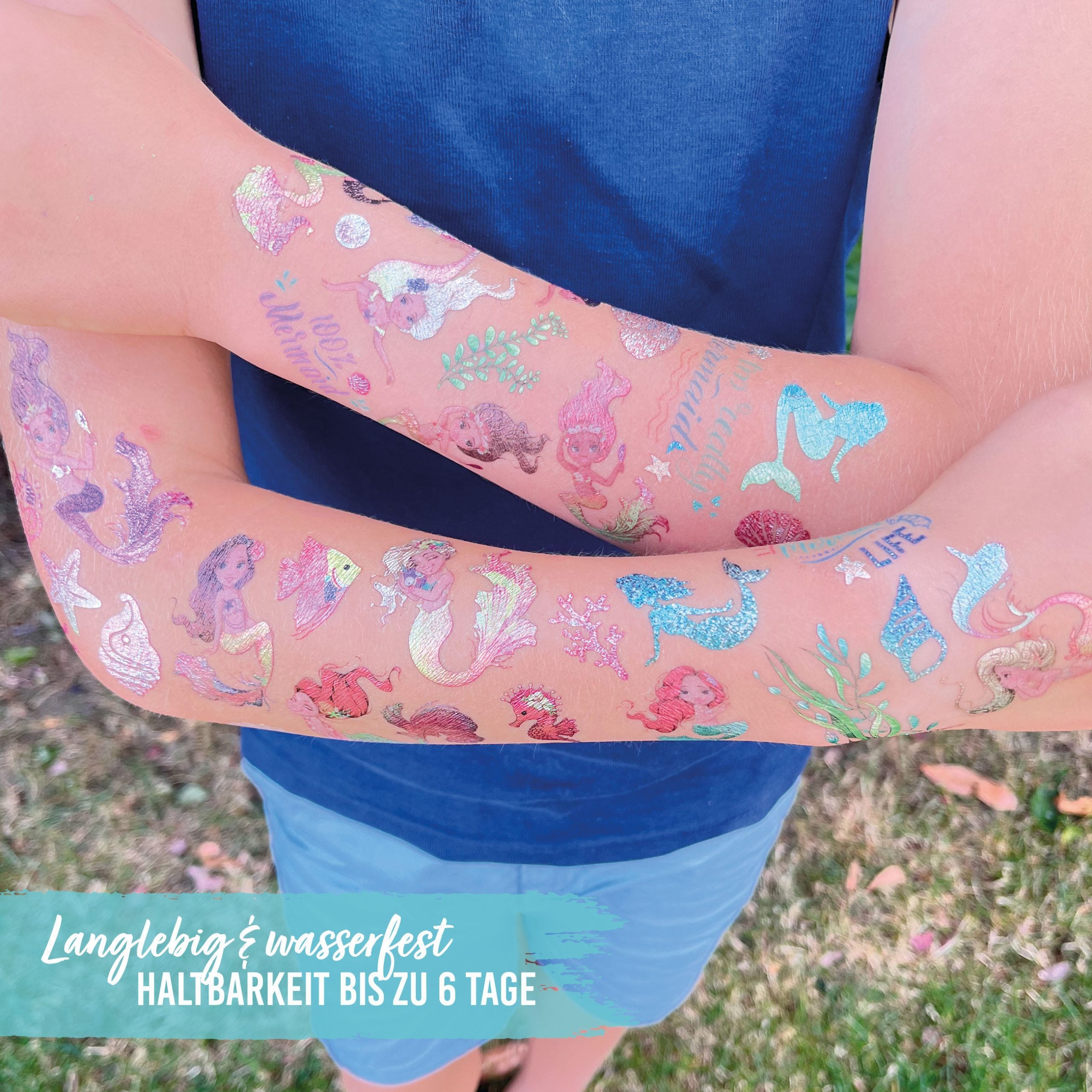 Papierdrachen Kindertattoo Metallic - Meerjungfrauen
