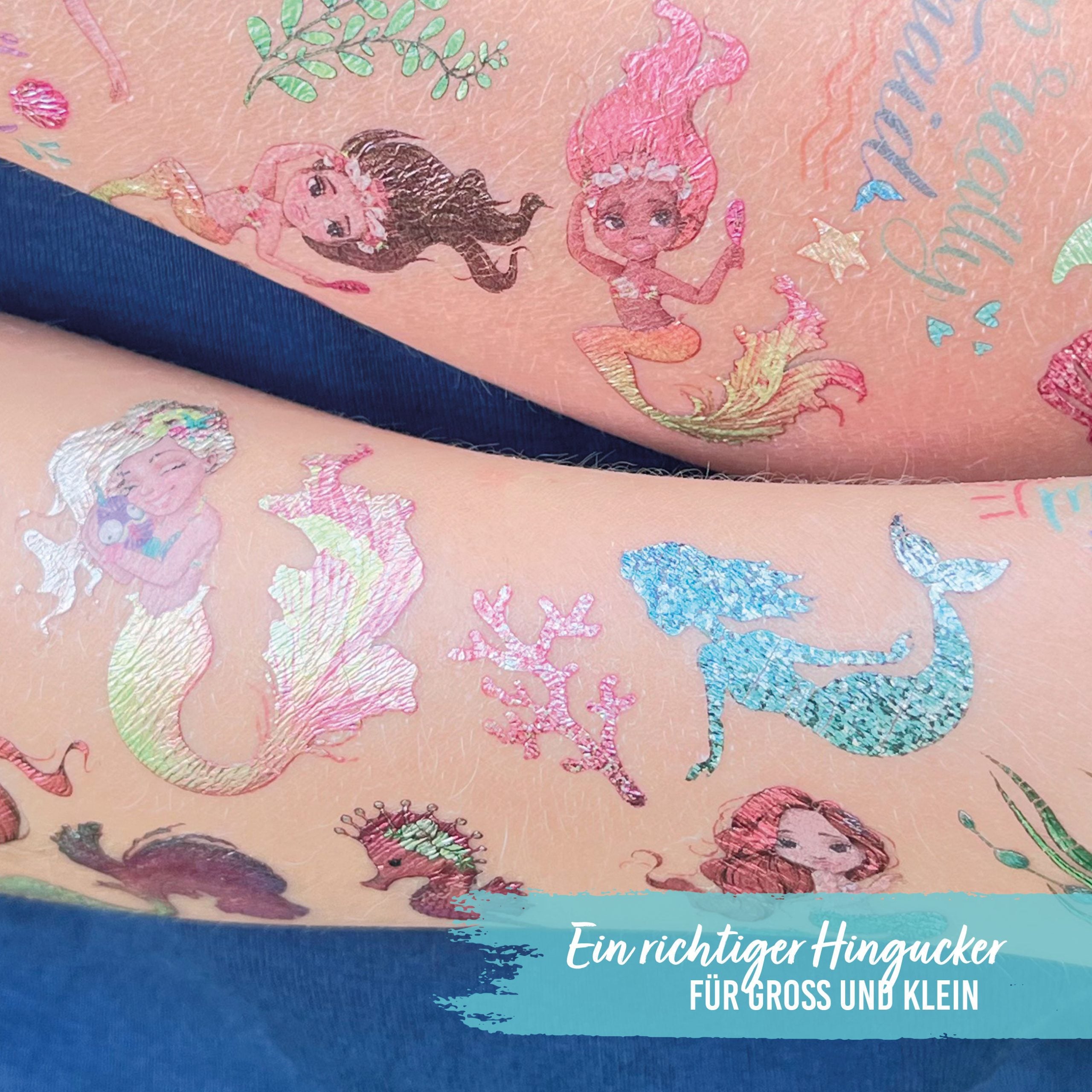 Papierdrachen Kindertattoo Metallic - Meerjungfrauen