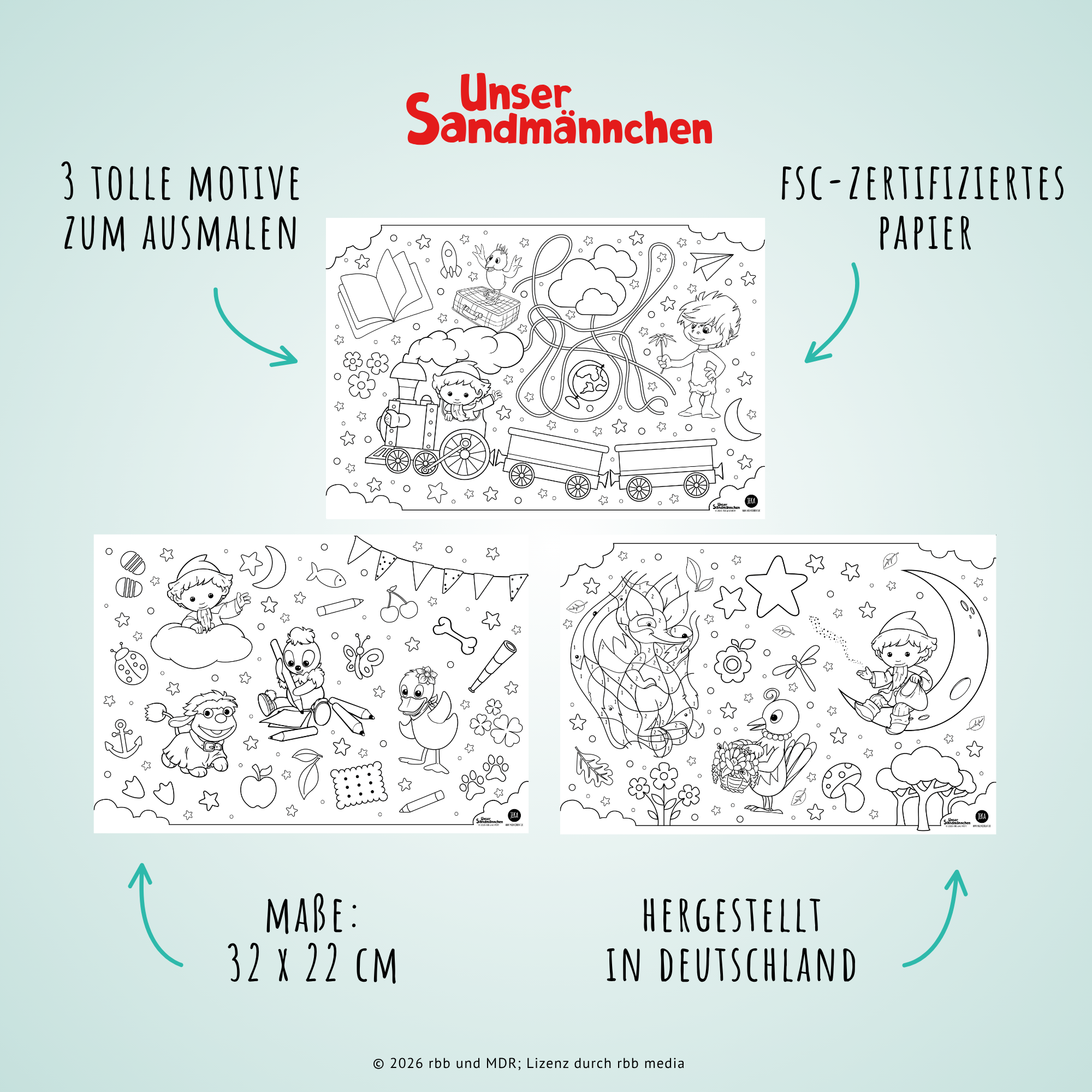 Unser Sandmännchen - 12 Platzsets aus Papier zum Ausmalen