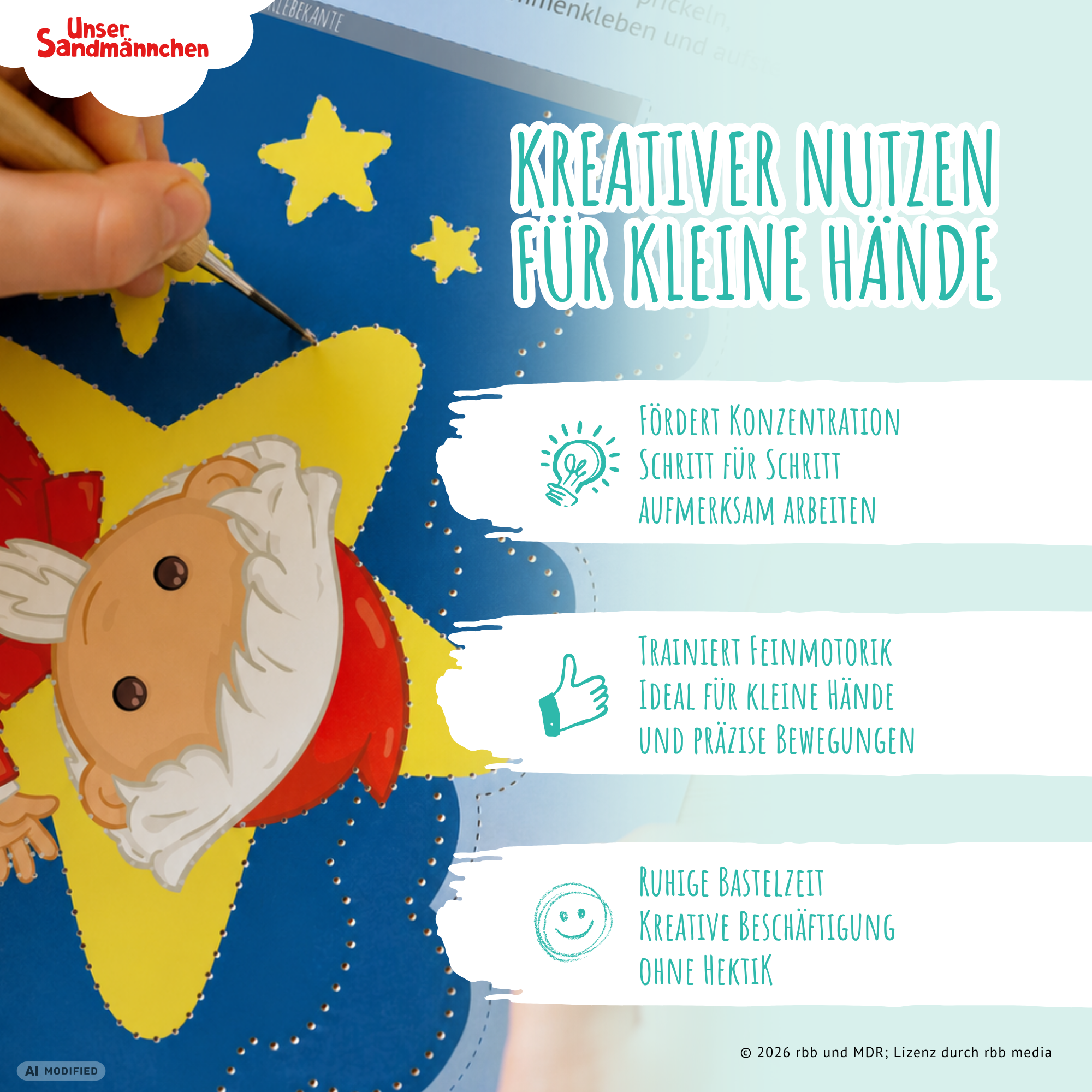 Unser Sandmännchen - Prickelset inkl. 10 Vorlagen, Filz & Nadel