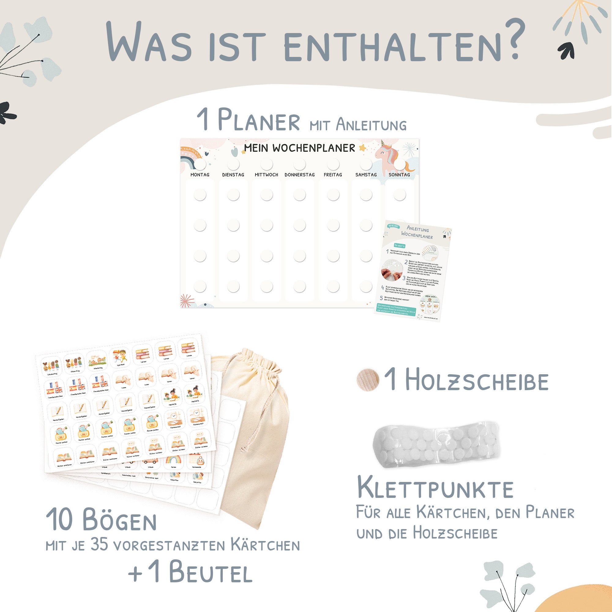 Bundle: Wochenplaner + Morgenroutine + Abendroutine - Einhorn