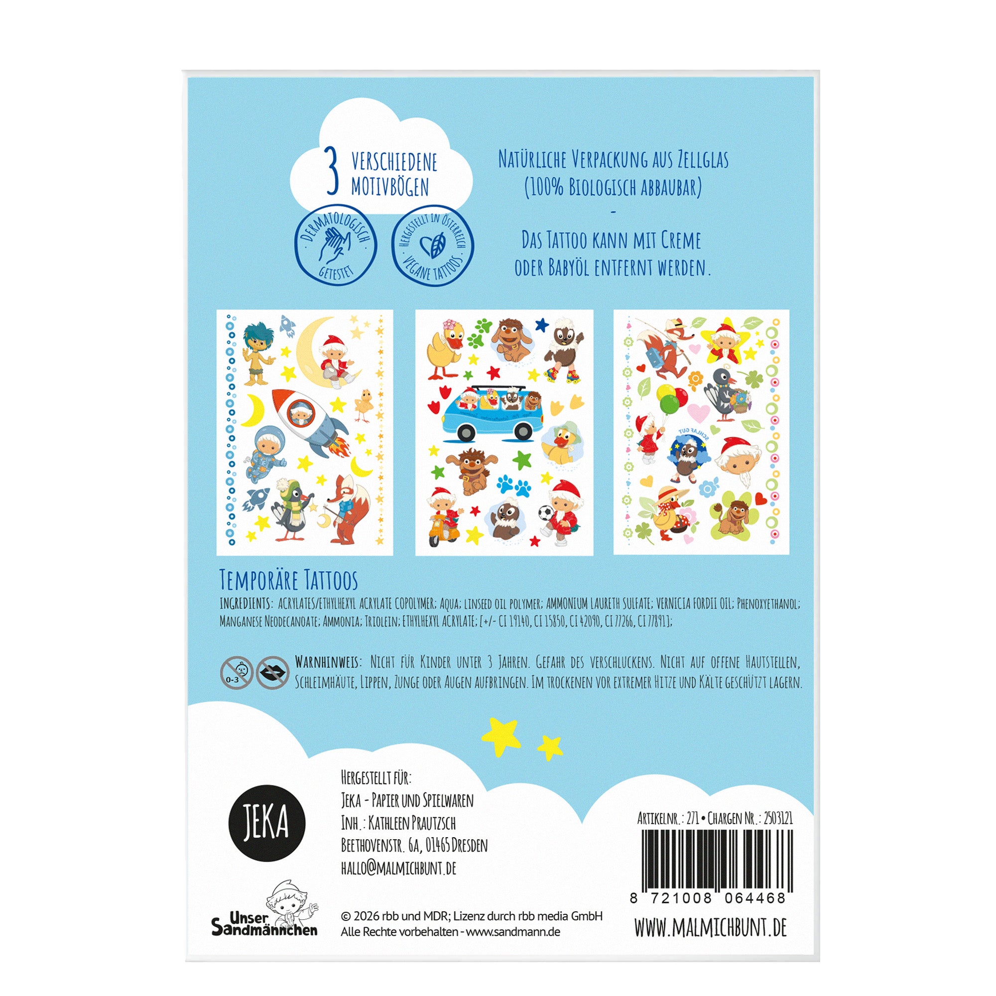 Unser Sandmännchen - Kindertattoos mit 3 Bögen