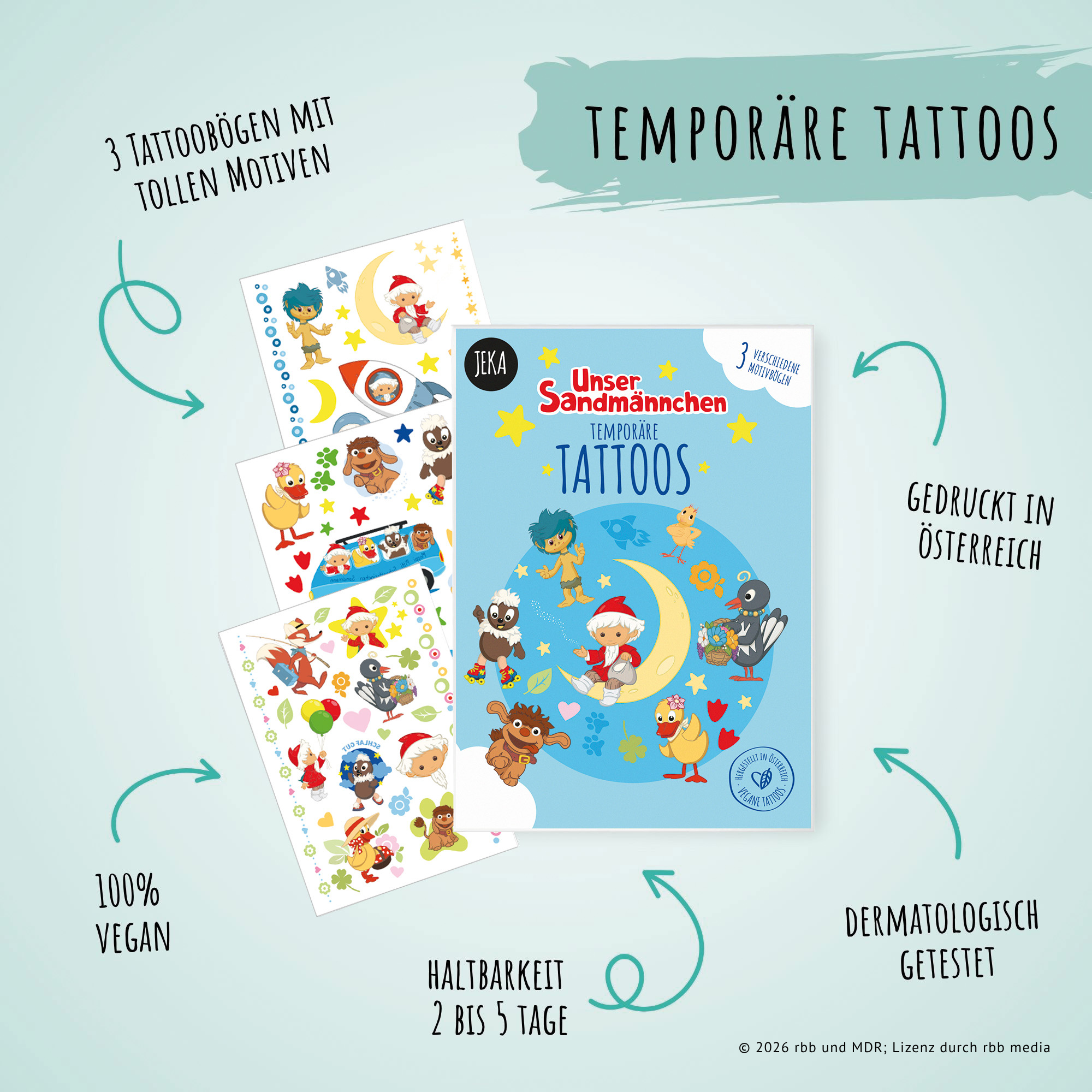 Unser Sandmännchen - Kindertattoos mit 3 Bögen