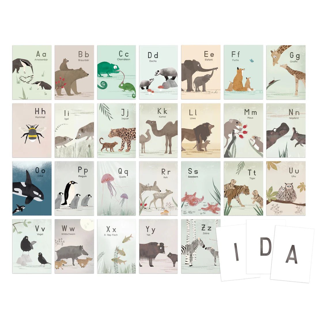 ABC Buchstabenkarten: Mein Tieralphabet Fräulein Elvira - malmichbunt.de