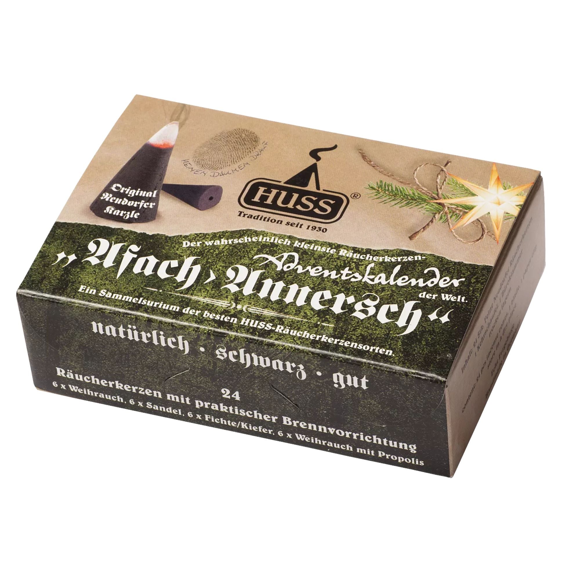 Adventskalender Räucherkerzen "Afach Annersch" Huss - malmichbunt.de