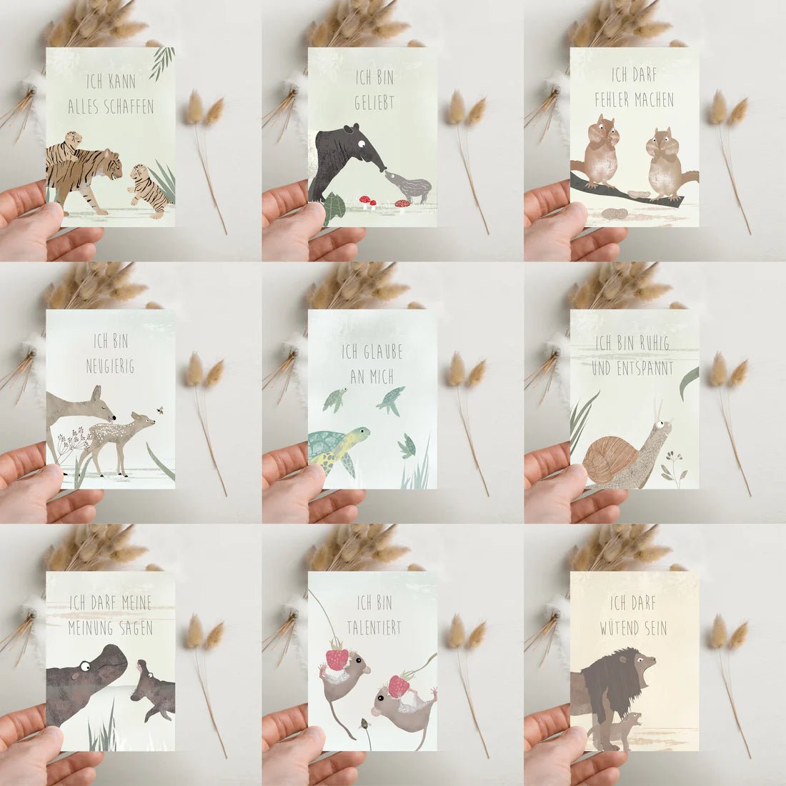 Affirmationskarten für Kinder - 18 Karten im Baumwollsäckchen Fräulein Elvira - malmichbunt.de