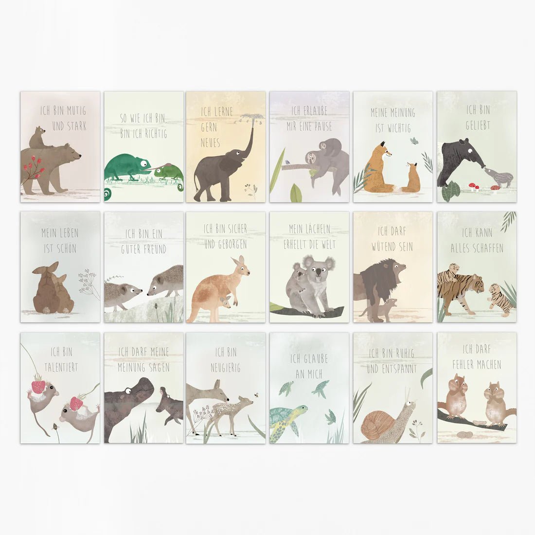 Affirmationskarten für Kinder - 18 Karten im Baumwollsäckchen Fräulein Elvira - malmichbunt.de