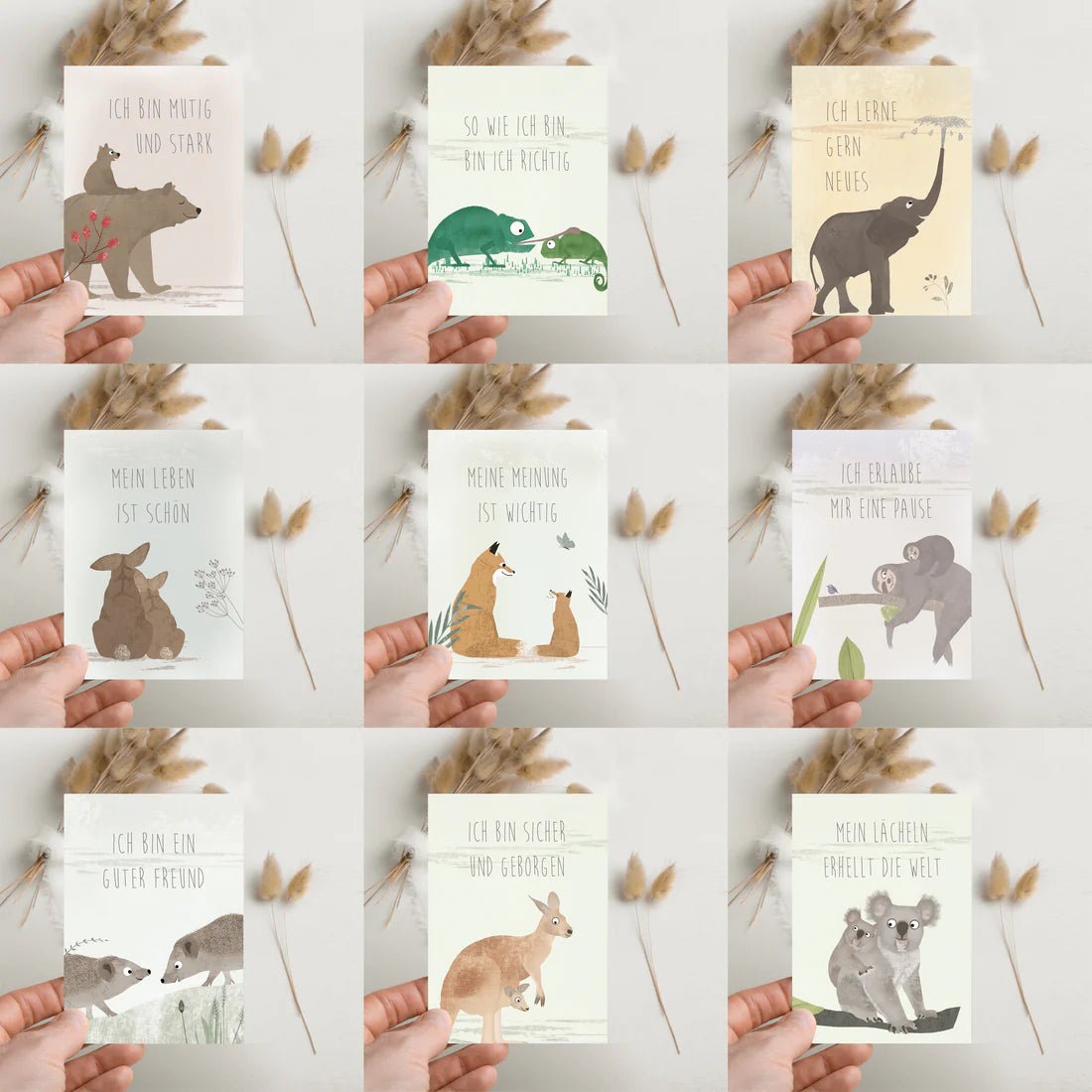 Affirmationskarten für Kinder - 18 Karten im Baumwollsäckchen Fräulein Elvira - malmichbunt.de