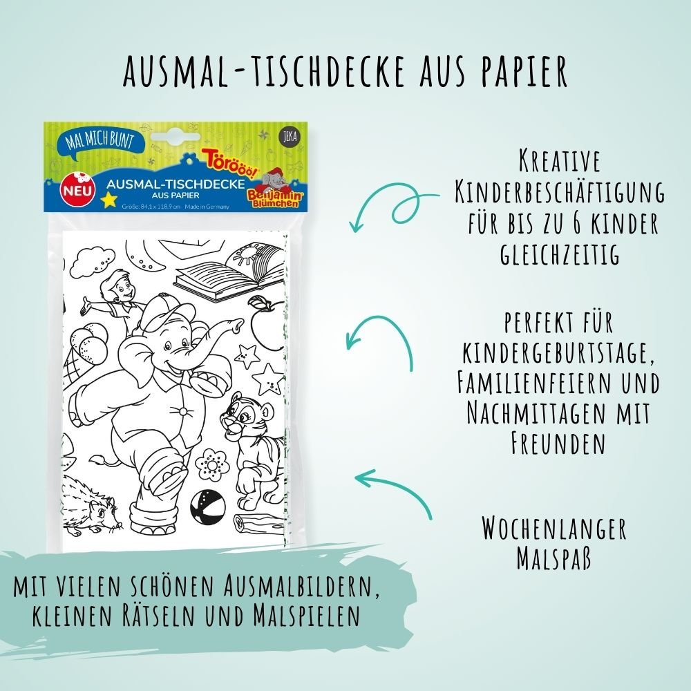 Ausmal - Tischdecke aus Papier "Benjamin Blümchen" Jeka - malmichbunt.de