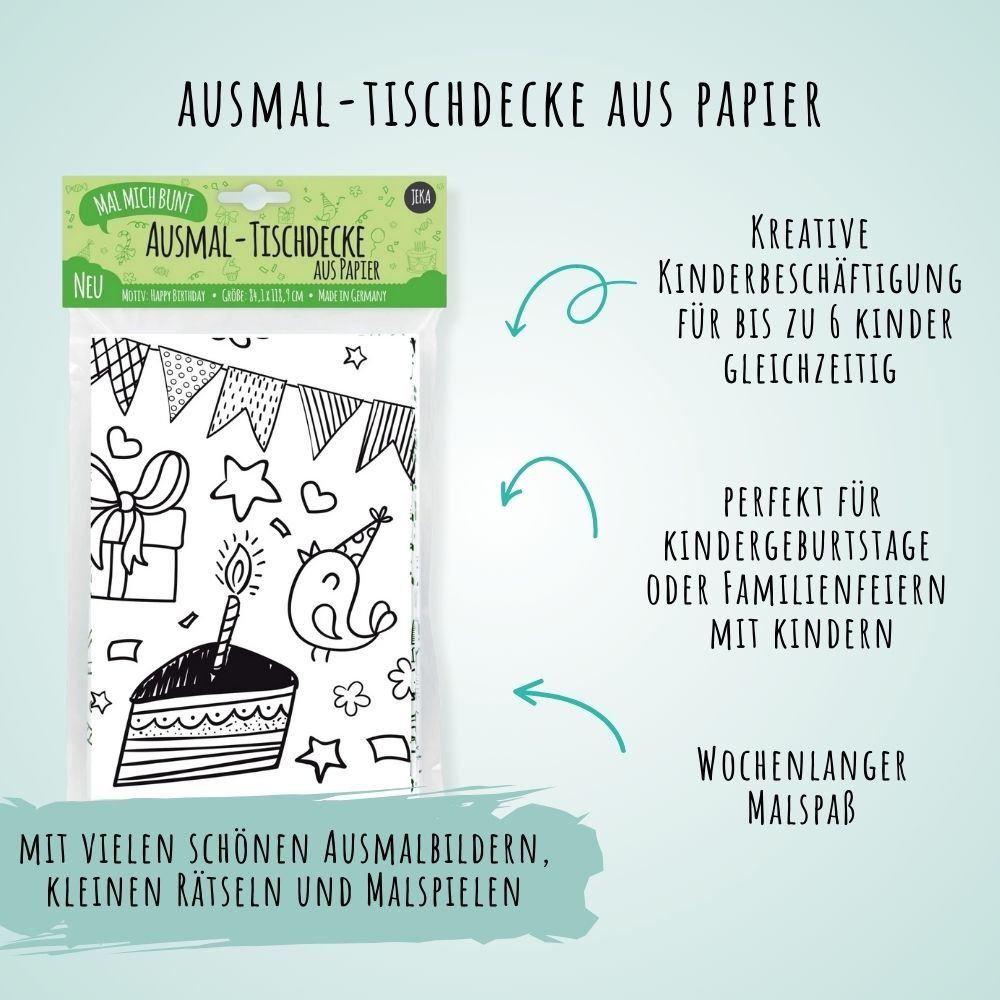 Ausmal - Tischdecke aus Papier "Kindergeburtstag" Jeka - malmichbunt.de