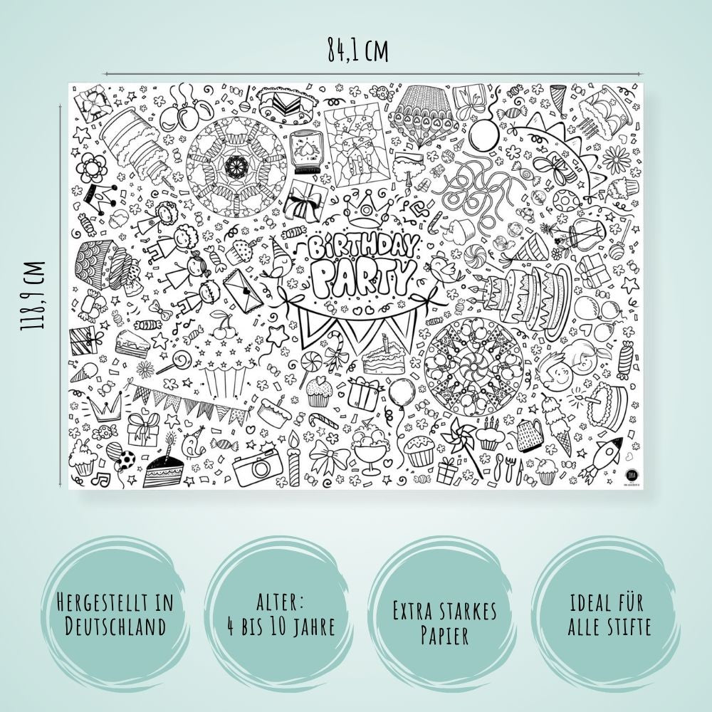 Ausmal - Tischdecke aus Papier "Kindergeburtstag" Jeka - malmichbunt.de