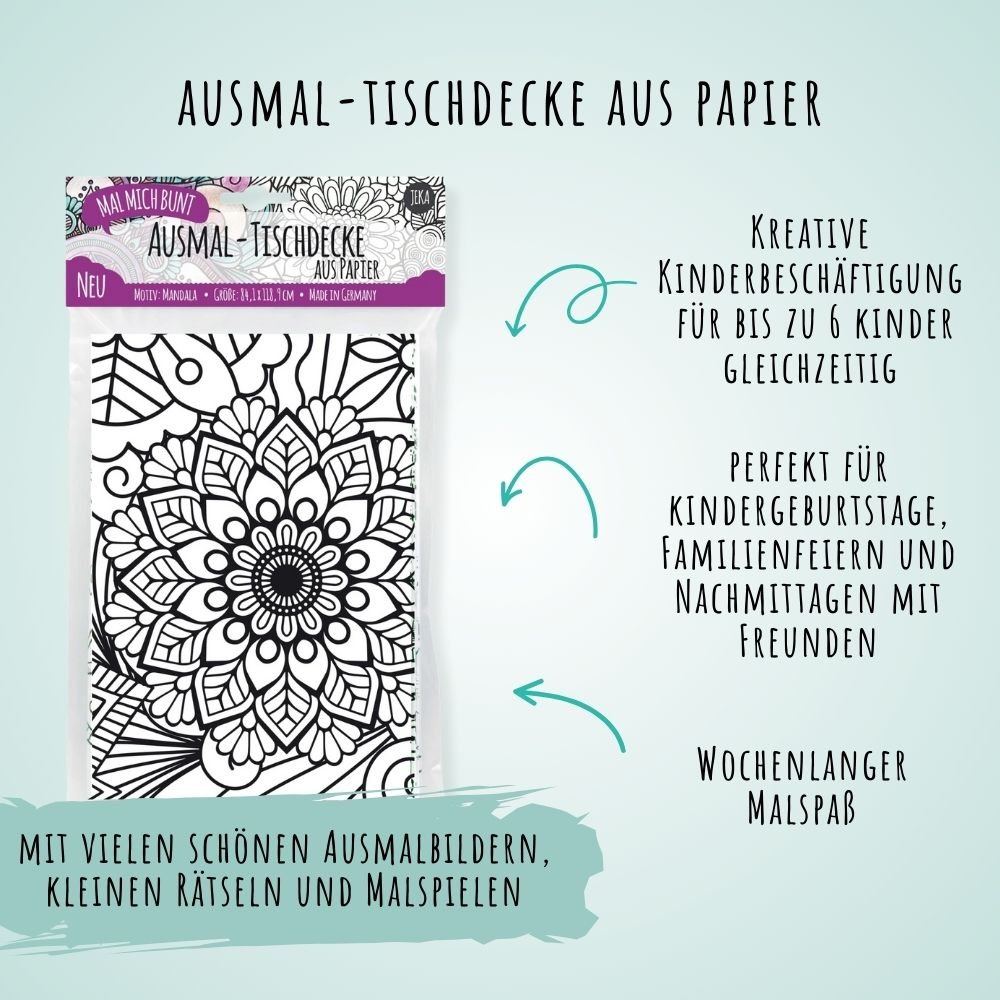Ausmal - Tischdecke aus Papier "Mandala" Jeka - malmichbunt.de
