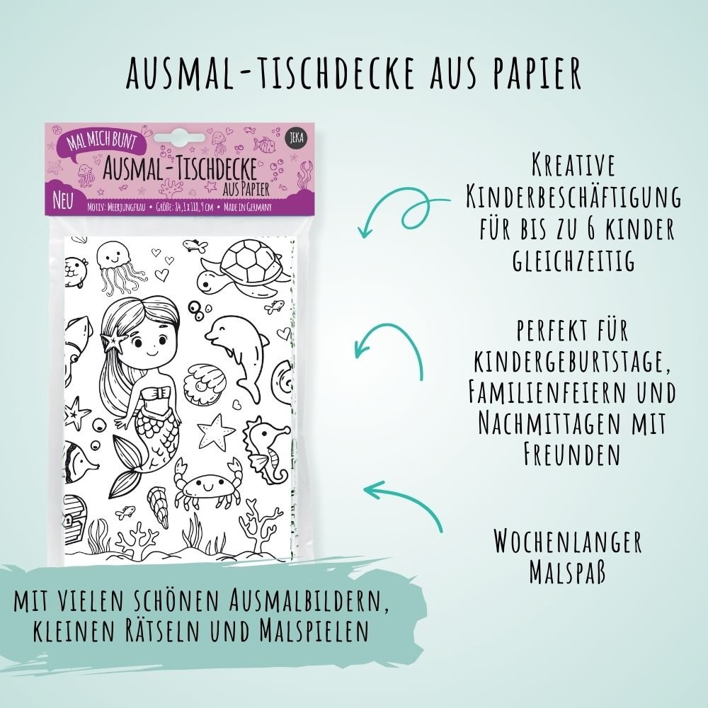 Ausmal - Tischdecke aus Papier "Meerjungfrau" Jeka - malmichbunt.de