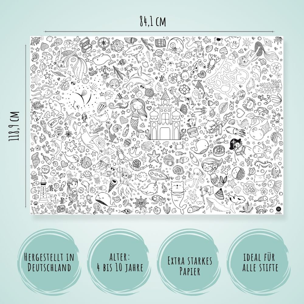 Ausmal - Tischdecke aus Papier "Meerjungfrau" Jeka - malmichbunt.de