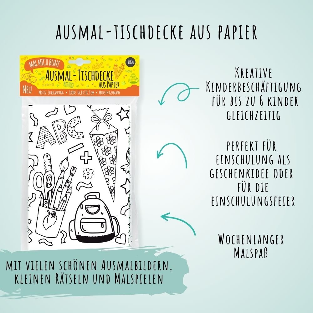 Ausmal - Tischdecke aus Papier "Schulanfang" Jeka - malmichbunt.de