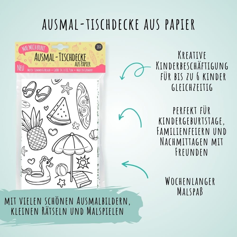 Ausmal - Tischdecke aus Papier "Sommer & Urlaub" Jeka - malmichbunt.de