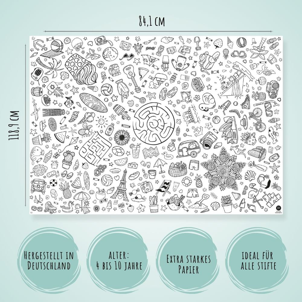 Ausmal - Tischdecke aus Papier "Sommer & Urlaub" Jeka - malmichbunt.de