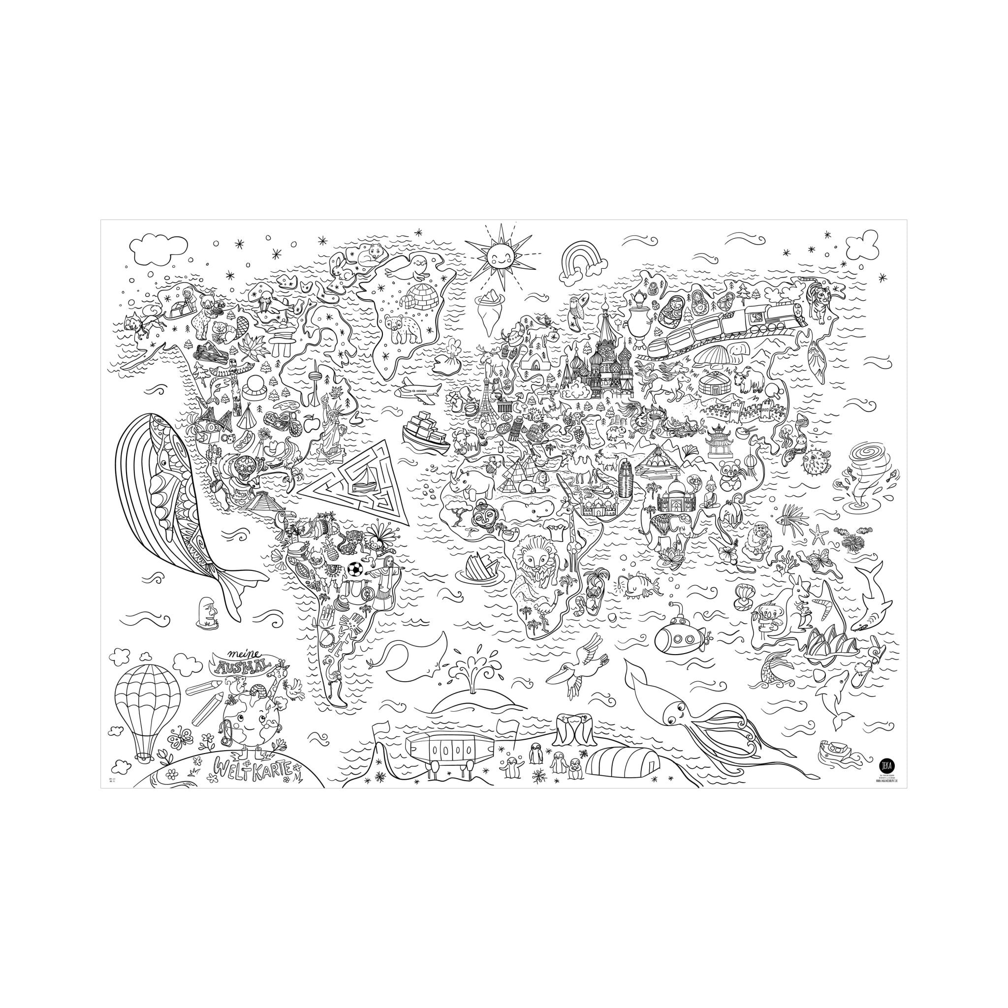 Ausmal - Tischdecke aus Papier Weltkarte Jeka - malmichbunt.de