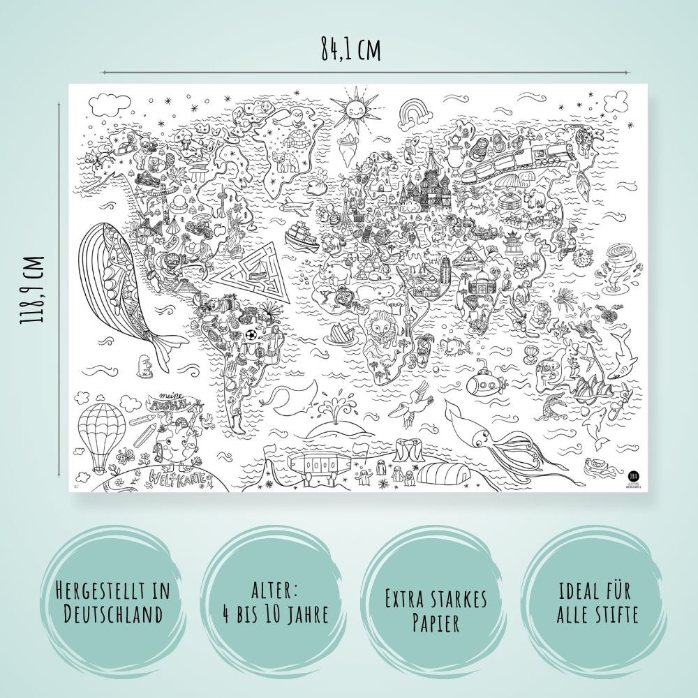 Ausmal - Tischdecke aus Papier Weltkarte Jeka - malmichbunt.de