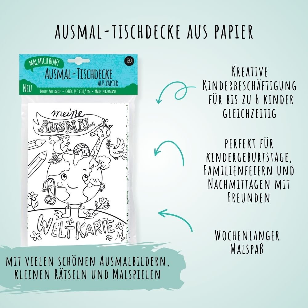 Ausmal - Tischdecke aus Papier Weltkarte Jeka - malmichbunt.de