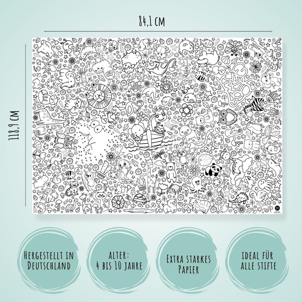 Ausmal - Tischdecke aus Papier "Zoo & Natur" Jeka - malmichbunt.de