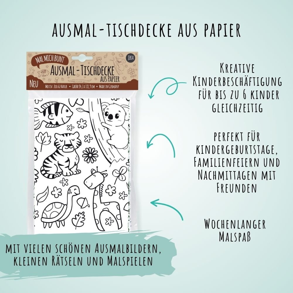 Ausmal - Tischdecke aus Papier "Zoo & Natur" Jeka - malmichbunt.de