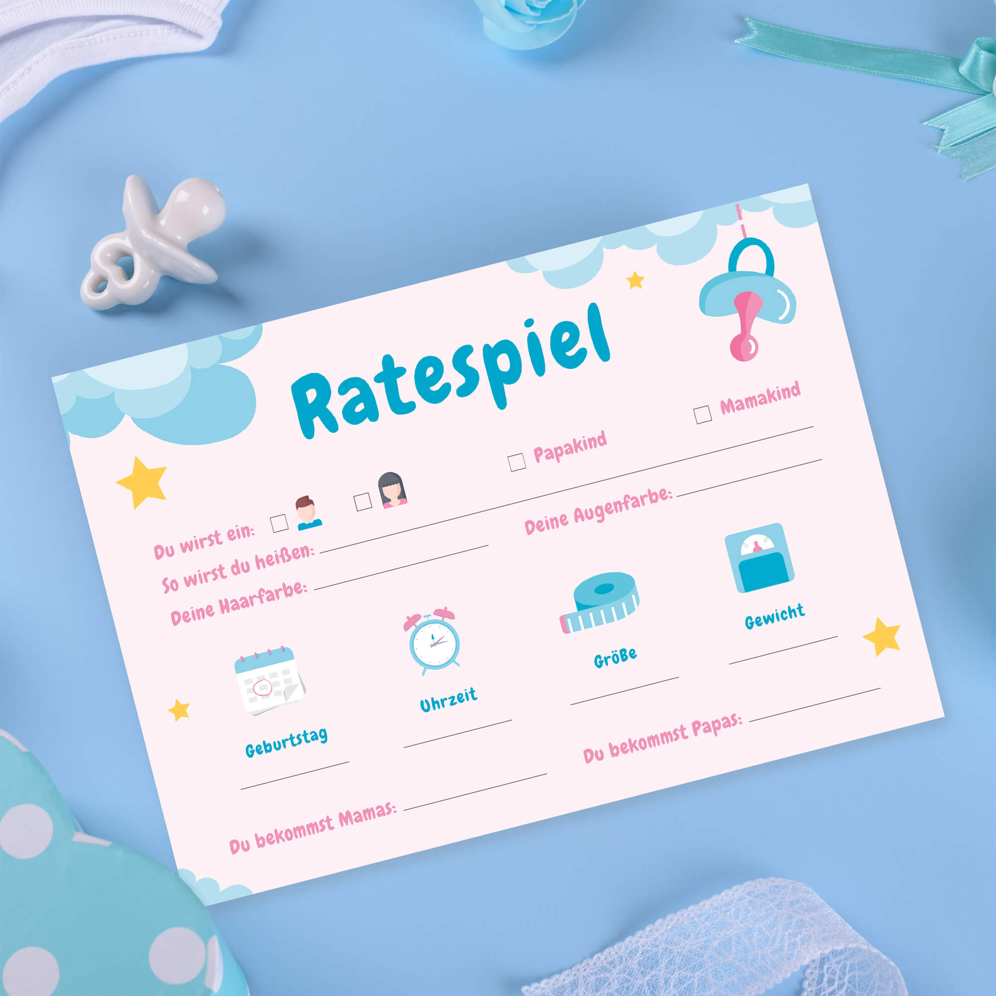 Babyparty Spiele - Set Pink/Blau Jeka - malmichbunt.de