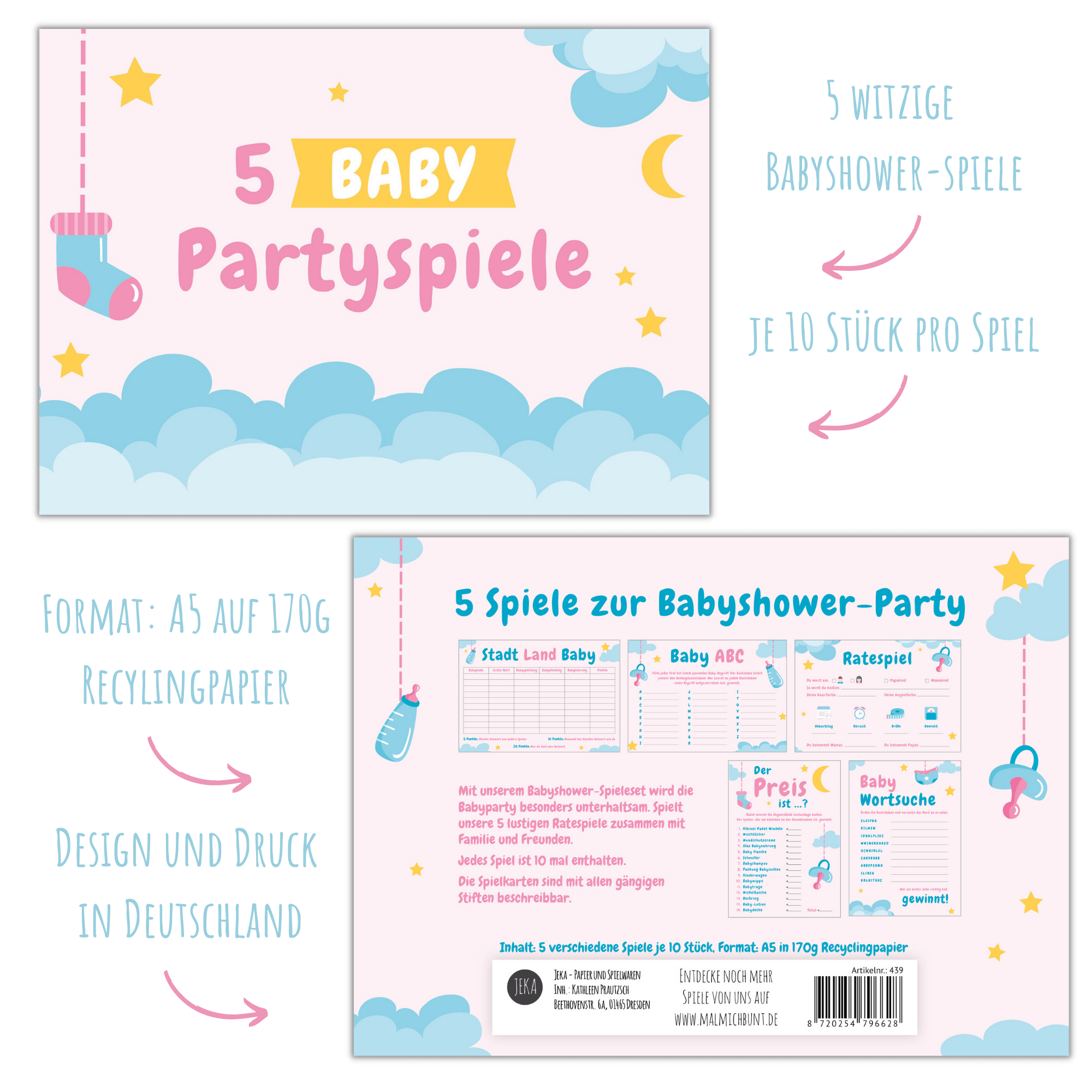 Babyparty Spiele - Set Pink/Blau Jeka - malmichbunt.de